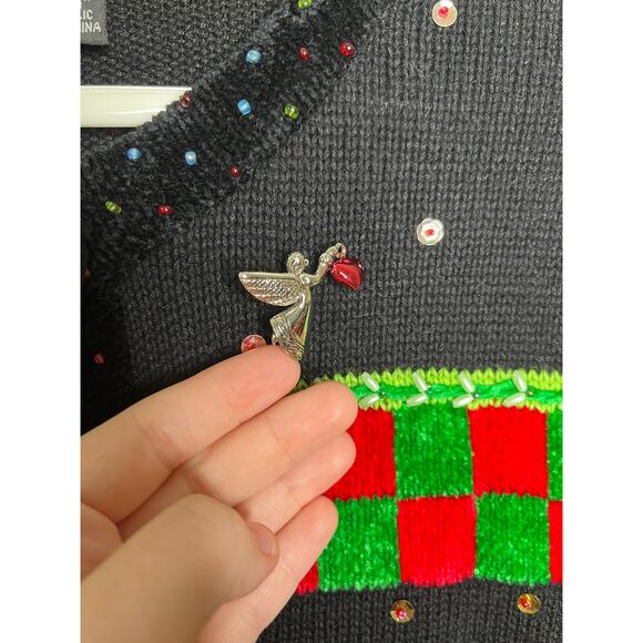 1990s Berek Christmas Chenille Maximalist Santa Whimsical Kidcore Cardigan XL - Picture 3 of 7